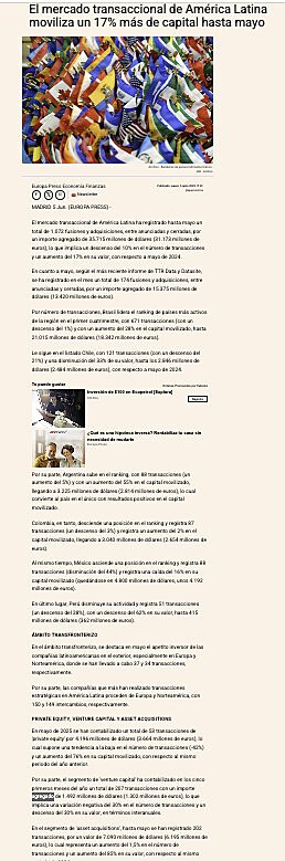 El mercado transaccional de Amrica Latina moviliza un 17% ms de capital hasta mayo